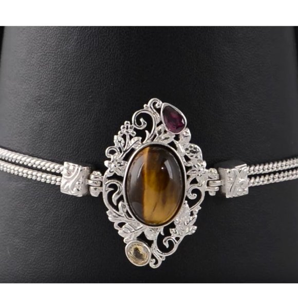 Tiger's Eye and Multi-Gemston Toggle Bracelet - Picture 2 of 7